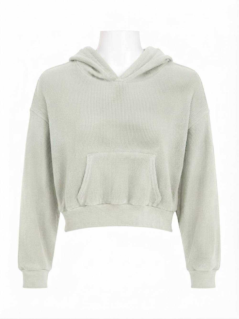 TNA| Aritzia| Sage Green Casual Waffle Cropped Ribbed Pocket Hoodie Sz S